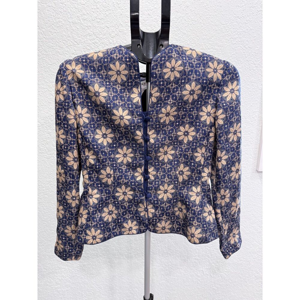 Adrianna Papell Vintage 80s 100% Silk Asian Inspired Button Front Blazer Size 4P
